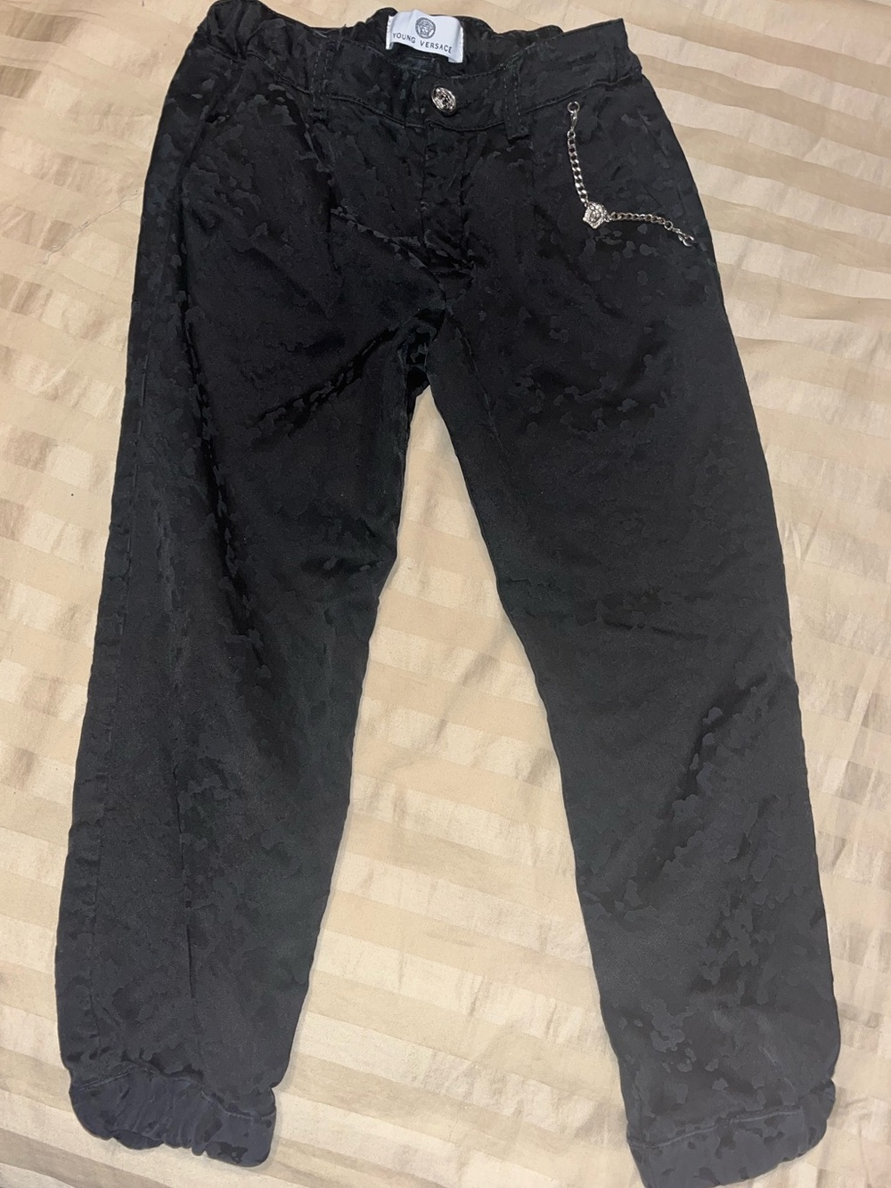 Versace Kids Black Casual Pants with Chain Detail